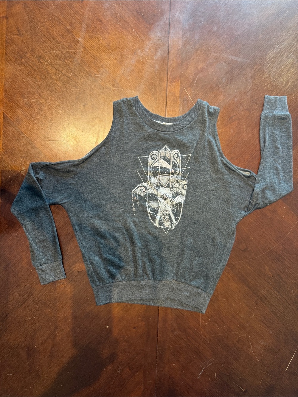 About A Girl Heather Charcoal Ribbed Neck Pullover